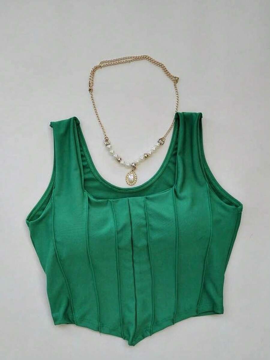 Cropped Corset V-Neck Corset With Padded Cups Summer Launch D-20 - 綠色 - 查看 1