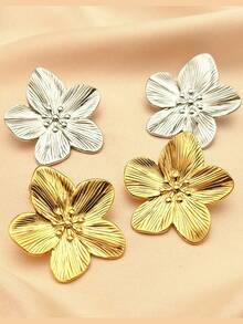4 件 18K 镀金不锈钢粗款珠宝花朵设计耳环，派对朋克风格女士礼物 - 五葉花 - 查看 1
