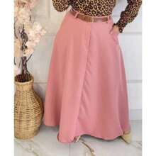 Women's Long Round Skirt Tailoring Evangelical Fashion Casual Basic Winter High Waist Elegant - 乾枯玫瑰色 - 查看 2