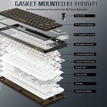 FREEWOLF X ATTACK SHARK K75 Pro 透明机械键盘 75% TKL 垫片键盘带旋钮、三重连接、热插拔 - 多色 - 查看 3