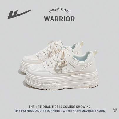 WARRIOR 1 双女士休闲厚底白色系带运动鞋，舒适、防滑、复古风格、易于清洁