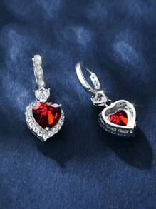 A Beautiful Silver Ocean Heart Shape With Rhinestone Unique Earrings For Ladies' Dating And Wedding Decoration Gift Valentines - Red - View 6