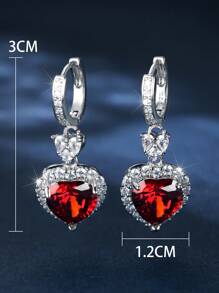 A Beautiful Silver Ocean Heart Shape With Rhinestone Unique Earrings For Ladies' Dating And Wedding Decoration Gift Valentines - Red - View 7