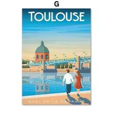 1PC Tranh minh họa phong cảnh thành phố du lịch nhiều màu sắc Tranh vải Canvas Pháp Đẹp Paris Monaco Nantes Poster Nghệ thuật Bắc Âu Trang trí phòng treo tường Không có khung - nhiều màu - Xem 30