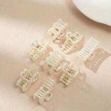 8pcs/Set Elegant Faux Pearl Decor Hair Claws Hollow Hairpin Fashion Hair Accessories, Solid Color, Suitable For Women And Daily Use, Made Of ABS Resin - Multicolor - View 4