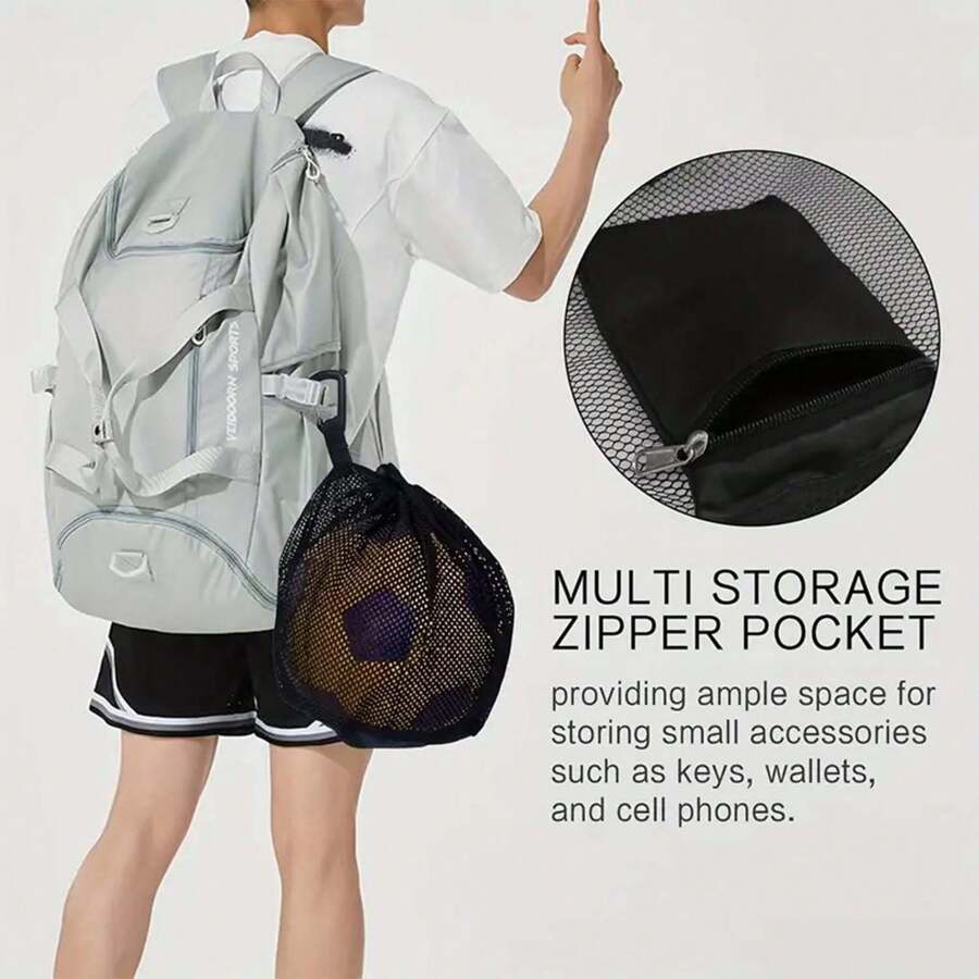 Portable Net Eye Bag, Volleyball Bag With Zipper Pocket, Football Bag With Quick Shackle, Large Capacity Basketball Bag, Suitable For All Kinds Of Backpacks, Can Be Used To Carry Basketball, Football, Volleyball, Multi-Functional Net Bag With Zipper Pocket Sports Bag Sport Bag - Multicolor - View 1