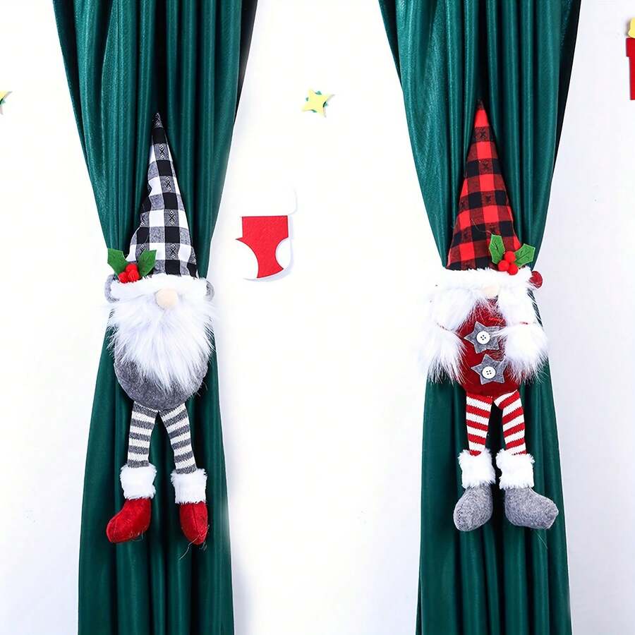 1 dây buộc rèm cửa hình chú lùn Art Deco Giáng sinh - Vải trang trí cửa sổ theo mùa hình ông già Noel - Đồ trang trí treo ngày lễ mùa thu/đông - Nhiều màu - Xem 1