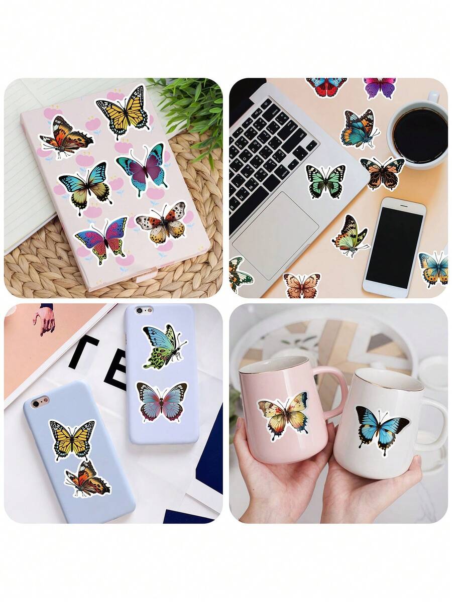 50pcs Butterfly Stickers For Kids, Assorted Beautiful Dazzling Colorful
