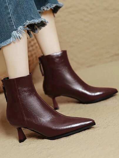 Qiluyuan Perfect With Sweater,Women's Plain Toe Stiletto High Heel Ankle Boots With Back Zipper, Fashionable Ankle Boots For Autumn/Winter