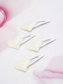 4 件装象牙色心形发夹，适合女孩，3D 心形设计发夹，适合日常使用 - 米色 - 查看 4