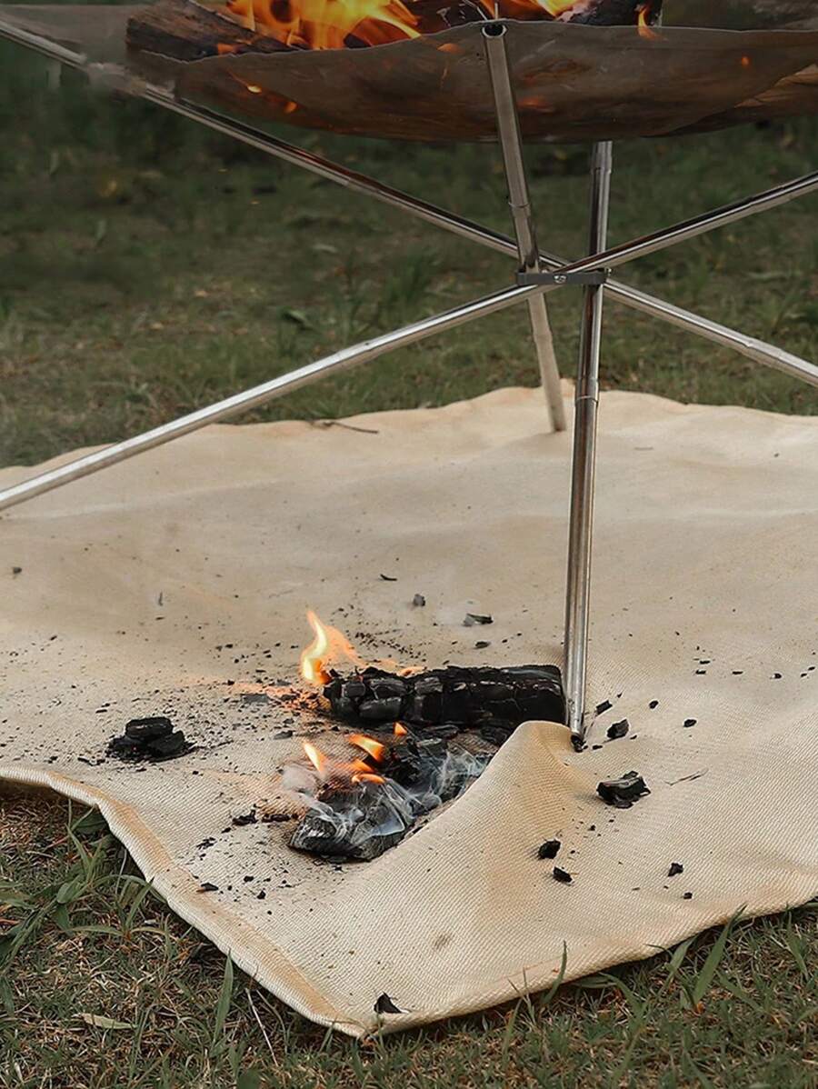1pc Camping Flame Resistant Cloth Flame Retardant Thermal Insulation Mat Blanket Glass Coated Thermal Insulation Pad Outdoor Fire Blanket Camping Fire Resistant Mat, High Temperature Retardant Picnic Mat - Khaki - View 1