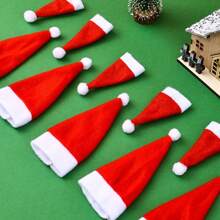10pcs/30pcs Mini Santa Hat Cutlery Set, Christmas Wine Bottle Hat, Plush Candy Cane Hat, Christmas Decoration