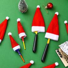 10pcs/30pcs Mini Santa Hat Cutlery Set, Christmas Wine Bottle Hat, Plush Candy Cane Hat, Christmas Decoration