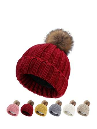 1st Damesmode Effen Kleur Gebreide Muts, Schattig & Veelzijdig, Warm Voor Herfst/Winter