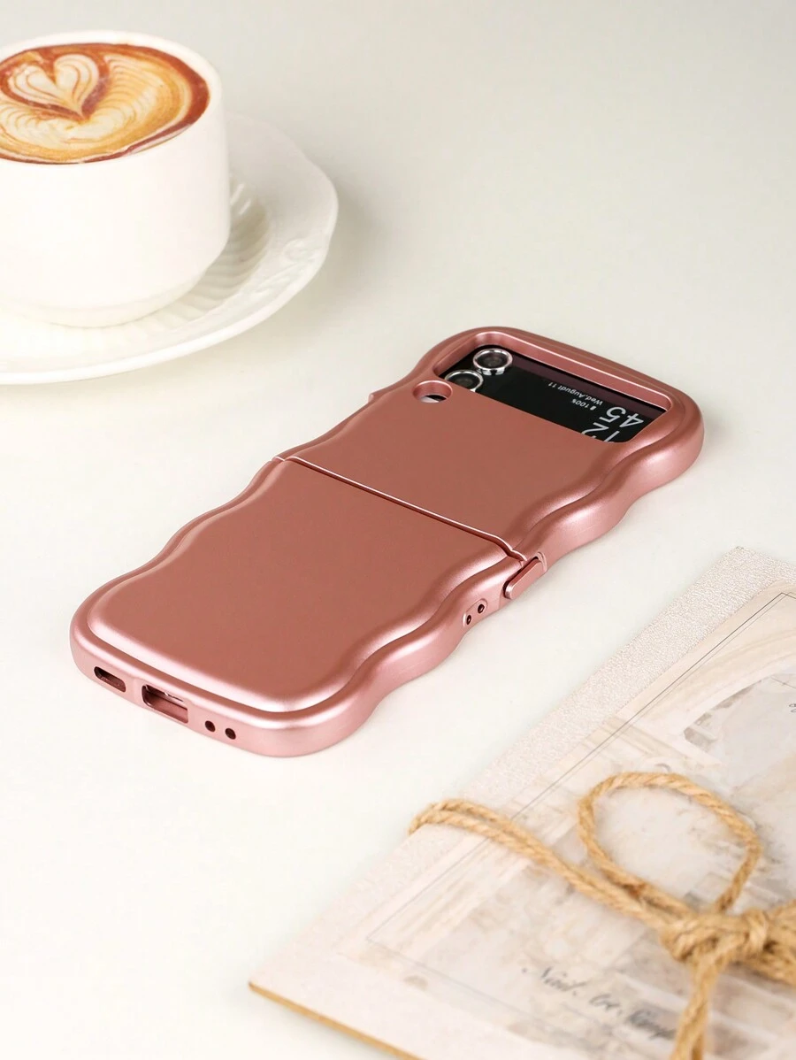 1 Ốp lưng điện thoại gập hình sóng chống sốc họa tiết kim loại màu trơn tương thích với Galaxy Z Flip3 5G, Galaxy Z Flip4 5G, Galaxy Z Flip5 5G, Galaxy Z Flip6 5G - Hoa hồng vàng - Xem 1