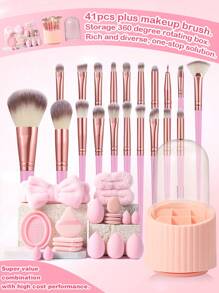 1/20/41PCS Makeup Tools Set Including:20PCS Makeup Brush Set+4PCS Makeup Sponges+4PCS Mini Makeup Sponges+4PCS Triangle Powder Puffs+4PCS Mini Air Cushion Powder Puffs+1pc Hairband+2PCS Hand Bowl Strap+1pc Makeup Brush Cleaning Tools+1pc Storage Bucket