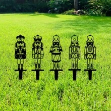 1 件圣诞胡桃夹子节日庭院木桩，传统或现代设计，户外节日装饰，激光切割金属艺术 - 黑色 - 查看 9