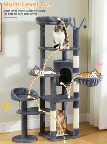 PAWZ Road 150cm Cactus Scratching Post, High Scratching Post For Large Cats, Multi-Storey Cat Tower, Scratching Post For Indoor Cats, Cat Apartment With Large Hammock, Scratching Post And 2 Perches - 深灰色 - 查看 2