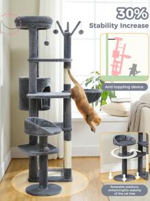 PAWZ Road 150cm Cactus Scratching Post, High Scratching Post For Large Cats, Multi-Storey Cat Tower, Scratching Post For Indoor Cats, Cat Apartment With Large Hammock, Scratching Post And 2 Perches - 深灰色 - 查看 3