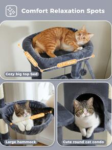 PAWZ Road 150cm Cactus Scratching Post, High Scratching Post For Large Cats, Multi-Storey Cat Tower, Scratching Post For Indoor Cats, Cat Apartment With Large Hammock, Scratching Post And 2 Perches - 深灰色 - 查看 5