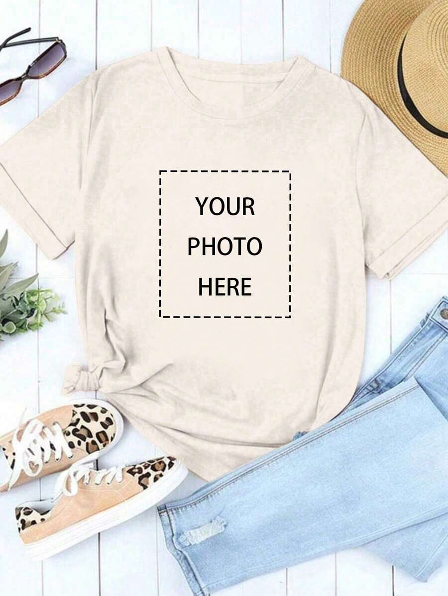 Damen Große Größen T-Shirt, Kurzarm Rundhals Loose Top mit Individualdruck