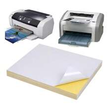 KOKILA Papel Adhesivo Brillante Laser 100 Hojas Para Etiquetas,Papel Adhesivo Mate Blanco Tamaño Carta 100 Hojas Etiquetas,100 hojas de papel autoadhesivo para etiquetado [Compatibilidad: impresoras de inyección de tinta],100 hojas (1 paquete), 210x297 mm, amarillo mate - Blanco - Ver 1