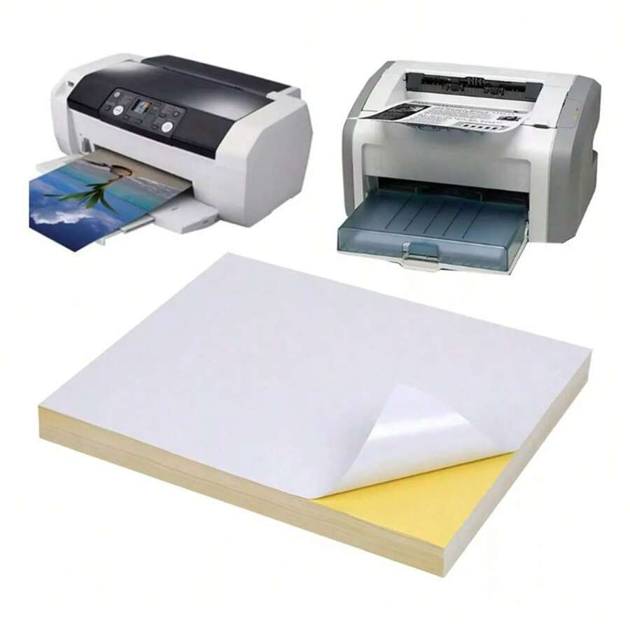 KOKILA Papel Adhesivo Brillante Laser 100 Hojas Para Etiquetas,Papel Adhesivo Mate Blanco Tamaño Carta 100 Hojas Etiquetas,100 hojas de papel autoadhesivo para etiquetado [Compatibilidad: impresoras de inyección de tinta],100 hojas (1 paquete), 210x297 mm, amarillo mate - Blanco - Ver 1