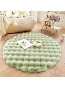 1 件圆形泡泡绒面料毛绒地毯 - 柔软、蓬松、舒适、易于清洁、毛茸茸、温暖、可爱 - 非常适合室内装饰、卧室、客厅、衣帽间、梳妆台、绿色蓬松地毯 - 淺綠色 - 查看 8