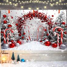 1pc Red Candy Cane Christmas Theme 1st Birthday Backdrop, Photography Background Hanging Cloth