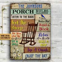 1 件定制“门廊规则”金属标牌 - 经典户外装饰，带有鸟类设计，易于安装，个性化英文文字复古墙壁艺术装饰，礼物 - 多色5 - 查看 5