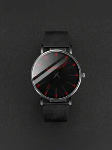4pcs/Set Fashionable Men's Black Round Face Casual Alloy Quartz Analog Watch, Necklace, Ring Jewelry Set