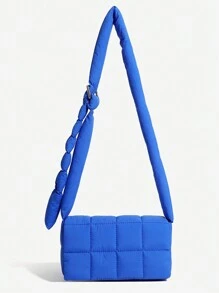 1 chiếc túi đeo chéo vuông bằng vải nylon trơn, thích hợp cho phụ nữ sử dụng hàng ngày - Màu xanh lam - Xem 1