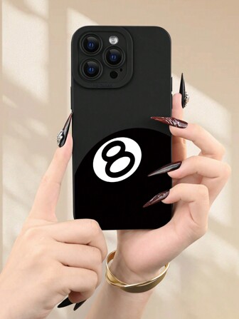 1pc Popular Novelty 8-Ball Pool Graphic Phone Case, Ideal Gift For Friends, Family, Couples On Thanksgiving, Easter, Christmas, Black Matte Soft Protective Shell Compatible With Apple, Samsung