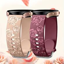 Curea de ceas sport din silicon moale, 20 mm, cu model floral sculptat, compatibilă cu Samsung Galaxy Watch 7, 6, 5, 4, 40 mm, 44 mm, 5 Pro, 6 Classic, 47 mm, Watch 4 Classic, Active 2, potrivită pentru bărbați și femei (ceasul nu este inclus)