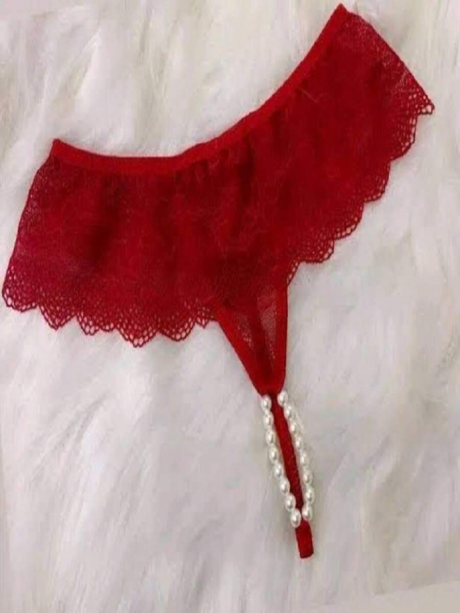 Thai Panties Women's Lace Lingerie With Pearls - 紅色 - 查看 1