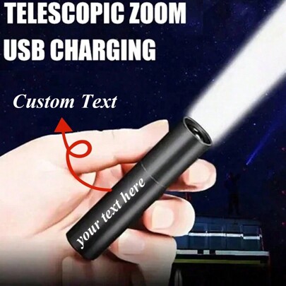 1 peça Mini Zoom ou Lanterna LED Portátil com Bateria Embutida, Personalizada, Caneta de Liga para Camping ao Ar Livre, Pesca, Caça, Corrida, Iluminação, Acessórios para Camping