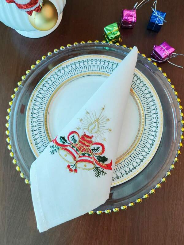 Tecido decorativo bordado de alta qualidade, tecido 100% poliéster, resistente a manchas e óleo, formato quadrado, adequado para cozinha, mesa de jantar, escrivaninha, penteadeira, decoração de casa, sala de estar, quarto, quintal, interior e exterior, camping, vila, festivais, reuniões, armários, festa, decorações de casamento. Disponível em conjuntos de 1 peça, 2 peças ou 4 peças.