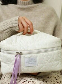 1 件可爱花卉绗缝云化妆包，便携式拉链纯色洗漱用品收纳包，旅行护肤品收纳包，化妆品和洗漱用品便携式手提包，大容量旅行化妆品收纳盒 - 奶油色绗缝云设计 - 非常适合化妆品、护肤品和洗漱用品 - 适合旅行、宿舍或家庭使用 - 送给朋友、老师、母亲和伴娘的完美礼物 - 彩色 - 查看 19