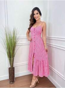 Long Crepe Dress With Padded Bra And Buttons One Size (Fits Sizes 36 To 40)H-1 - 粉色 - 查看 2