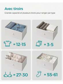 SONGMICS Commode, Meuble de Rangement pour Chambre, Colonne de Rangement en Tissu avec 4 Tiroirs, Cadre en Métal, Blanc et Couleur Boisée