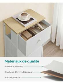 SONGMICS Commode, Meuble de Rangement pour Chambre, Colonne de Rangement en Tissu avec 4 Tiroirs, Cadre en Métal, Blanc et Couleur Boisée
