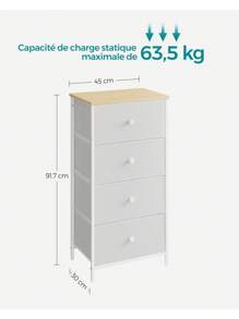 SONGMICS Commode, Meuble de Rangement pour Chambre, Colonne de Rangement en Tissu avec 4 Tiroirs, Cadre en Métal, Blanc et Couleur Boisée