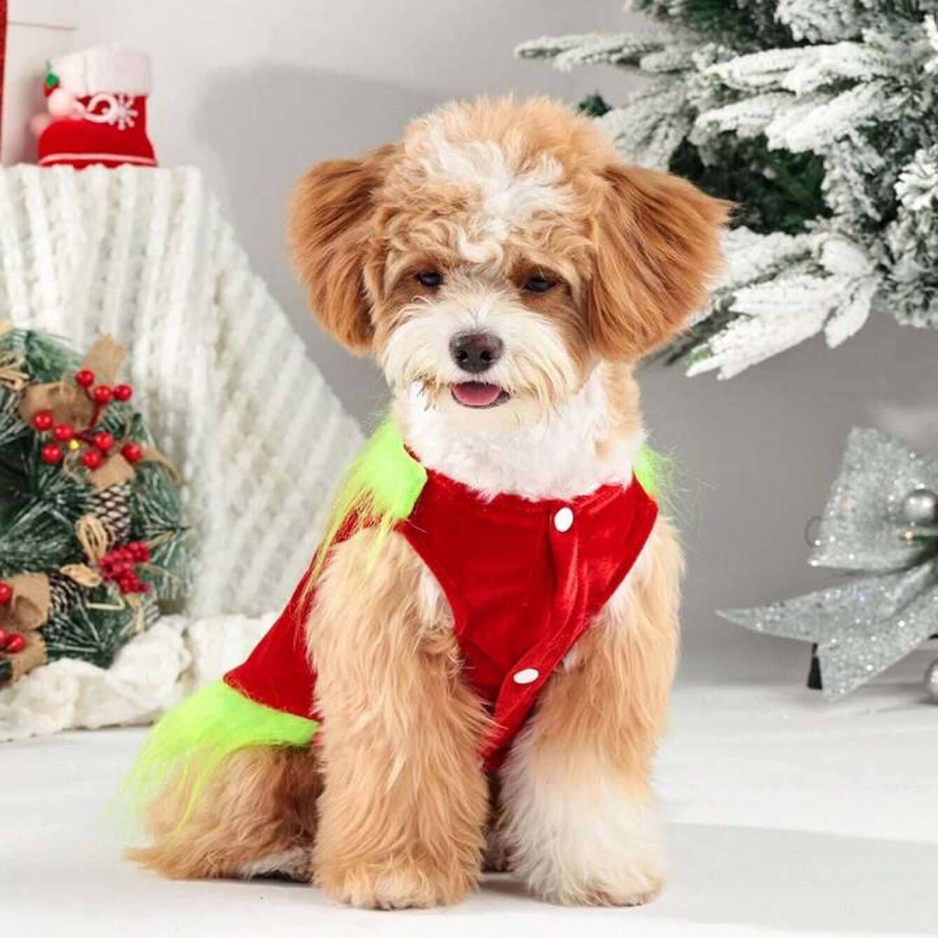 Pet New Christmas Furry Green Monster Style Costume Cute Dog/Cat Velvet