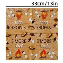 24/48/96 件篝火派对餐巾，卡通 S'MORES LOVE 设计，适合聚会、庆祝、烧烤、心形和火焰，柔软的一次性餐巾，生日、节日、活动、桌面和盘子的派对装饰 - 彩色 - 查看 2
