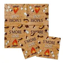 24/48/96 件篝火派对餐巾，卡通 S'MORES LOVE 设计，适合聚会、庆祝、烧烤、心形和火焰，柔软的一次性餐巾，生日、节日、活动、桌面和盘子的派对装饰 - 彩色 - 查看 4