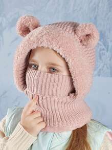 1 件装儿童卡通可爱熊面罩围巾带内衬保暖冬季户外拉法帽 - 帽子圍脖一體帽 - 查看 2