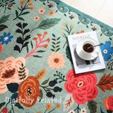 DeramHy home Neuankunft 2024! 1 Stück runder Teppich, waschbar, rutschfest, flach, Boho Blumen, kleiner runder Teppich für Schlafzimmer, Badezimmer, Eingangsbereich, Kinderzimmer, Büro, Studentenwohnheim (Grün)