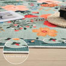 DeramHy home Neuankunft 2024! 1 Stück runder Teppich, waschbar, rutschfest, flach, Boho Blumen, kleiner runder Teppich für Schlafzimmer, Badezimmer, Eingangsbereich, Kinderzimmer, Büro, Studentenwohnheim (Grün)