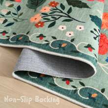 DeramHy home Neuankunft 2024! 1 Stück runder Teppich, waschbar, rutschfest, flach, Boho Blumen, kleiner runder Teppich für Schlafzimmer, Badezimmer, Eingangsbereich, Kinderzimmer, Büro, Studentenwohnheim (Grün)
