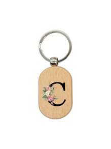 A-Z雏菊字母图案木质钥匙扣，个性化宠物身份牌，创意小礼物，包包挂饰，木质标签，钥匙扣，戒指，空白雕刻木板，DIY配件 - 杏色 - 查看 18